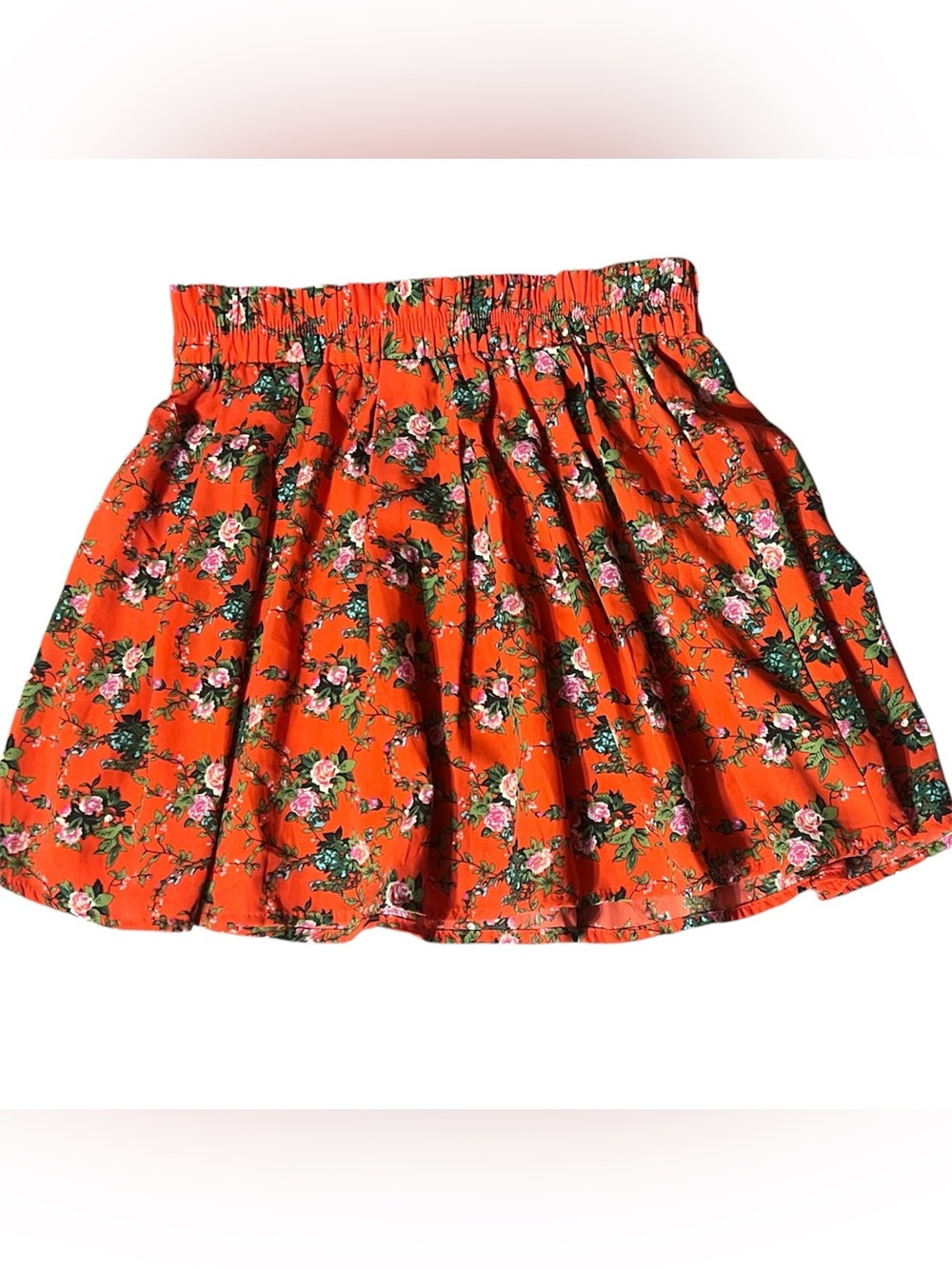 Amiance Apparel Red Floral Smoked Waist Flared Mini Skirt Size M Summer NWT